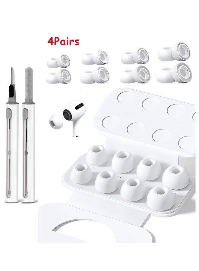 4 Pairs Replacement Ear Tips for AirPods Pro 2nd/1st Generation with Portable Storage Box & Cleaner Pen,Noise Reduction Holewith & Built-in dust Guard Screen,Silicone Ear Tips for AirPods Pro (White) - Image 1